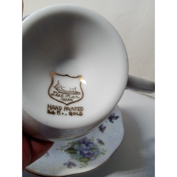 Vintage Teacup And Saucer Del Mar Japan Hand Painted 24 Karat Gold Floral Old G1 - Picture 4 of 8